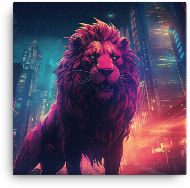 Neon Metropolis Lion Canvas Wall Art