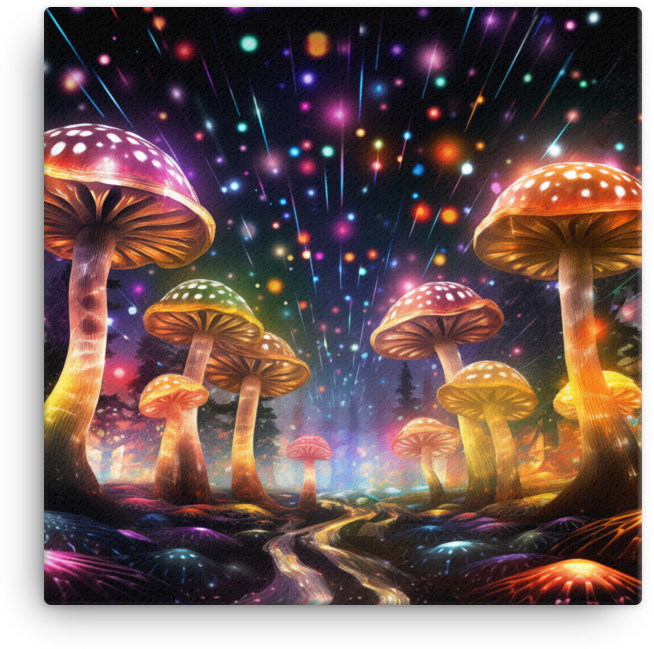 Neon Mushroom Fantasia Canvas