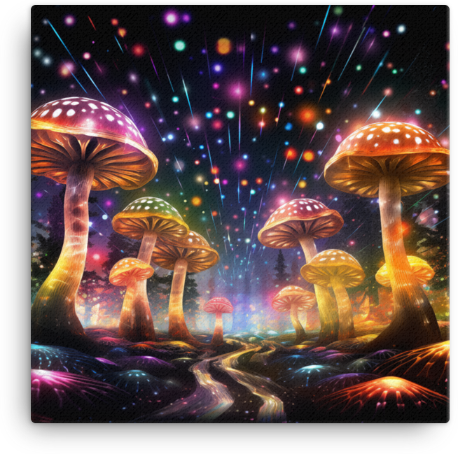 Neon Mushroom Fantasia Canvas