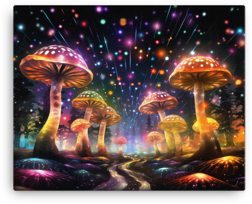 Neon Mushroom Fantasia Canvas