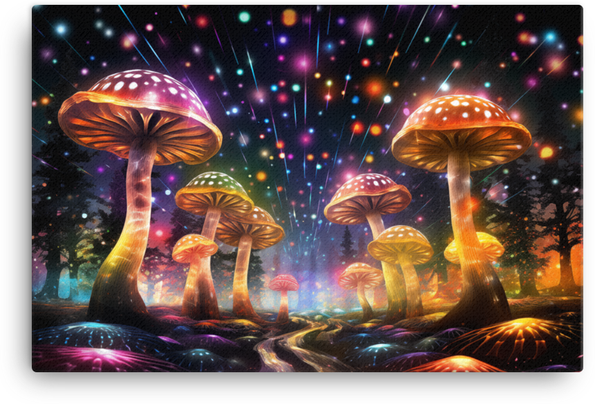 Neon Mushroom Fantasia Canvas