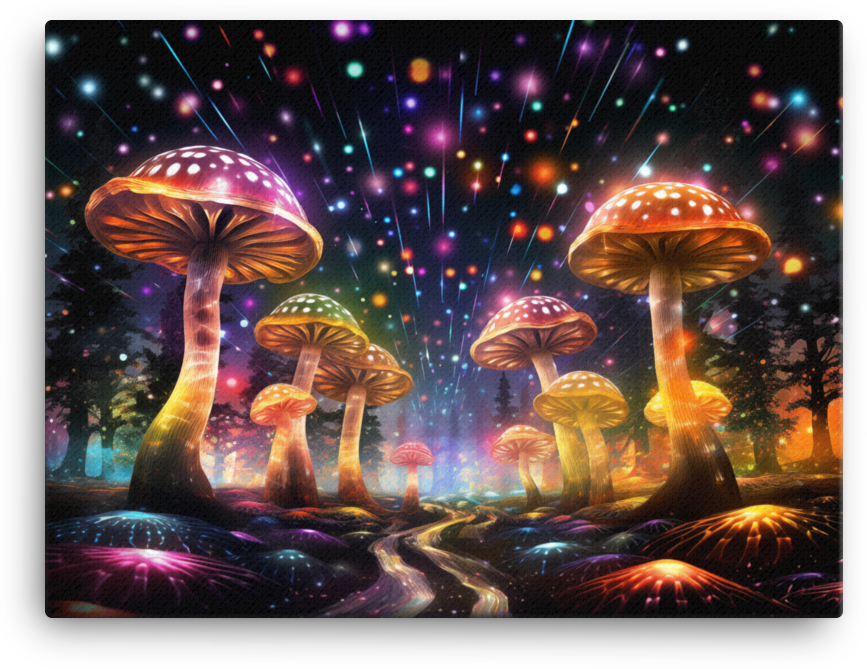 Neon Mushroom Fantasia Canvas