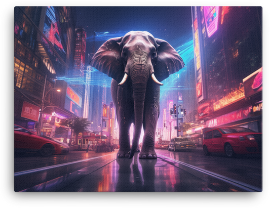 Neon Urban Elephant Canvas Wall Art
