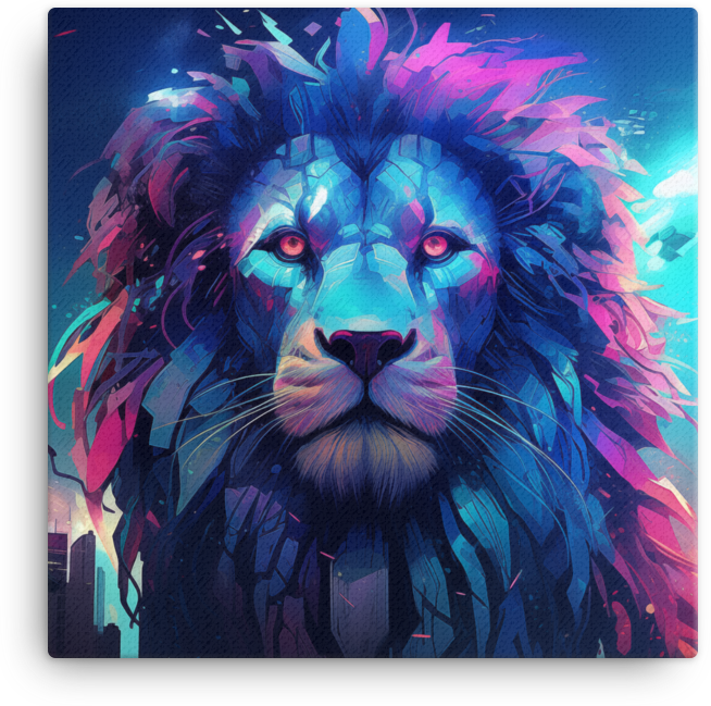 Neon Urban Jungle Lion Canvas Wall Art