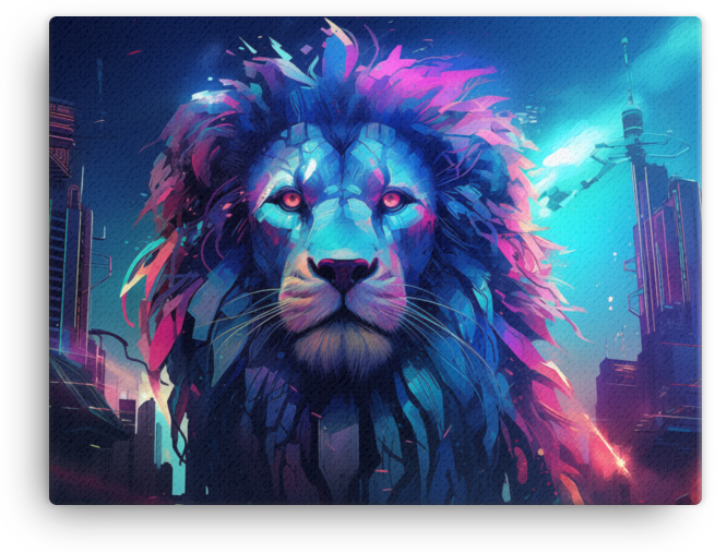 Neon Urban Jungle Lion Canvas Wall Art
