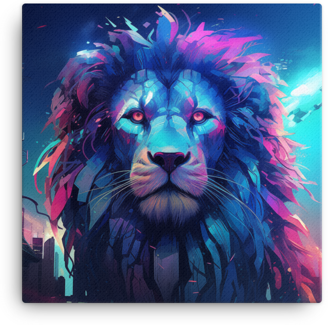 Neon Urban Jungle Lion Canvas Wall Art