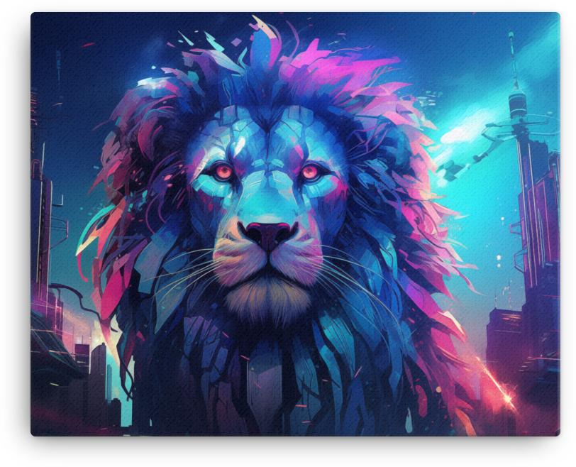 Neon Urban Jungle Lion Canvas Wall Art