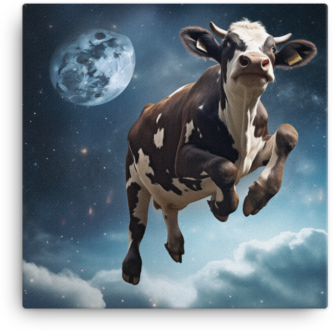Over the Moon Cow Canvas Wall Art
