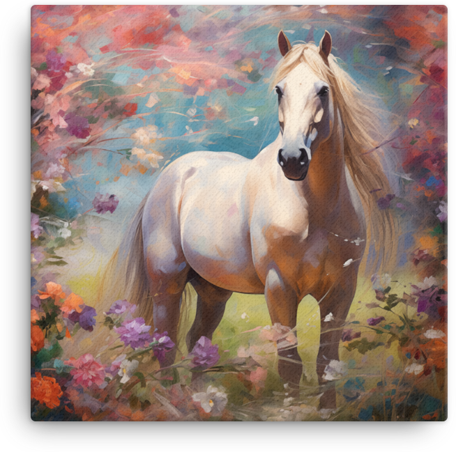 Pastel Meadow Stallion Canvas Wall Art