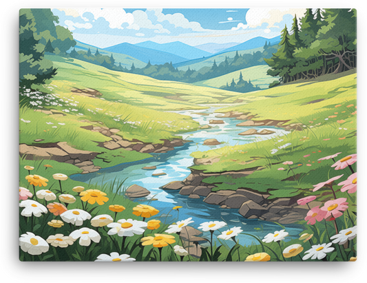 Pastoral Meadow and Babbling Brook Canvas