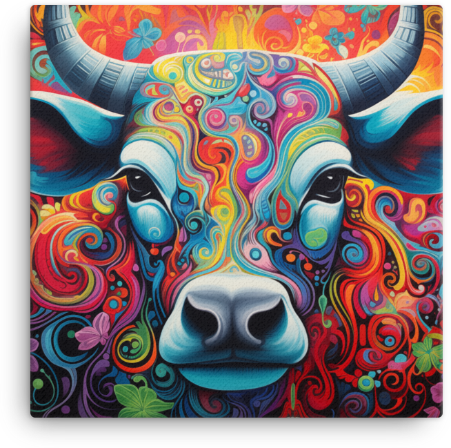 Psychedelic Dreams Cow Canvas Wall Art