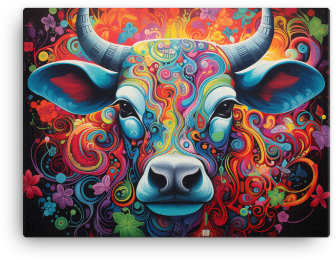 Psychedelic Dreams Cow Canvas Wall Art