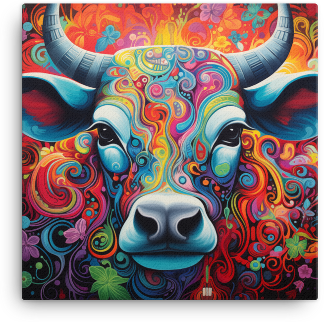 Psychedelic Dreams Cow Canvas Wall Art