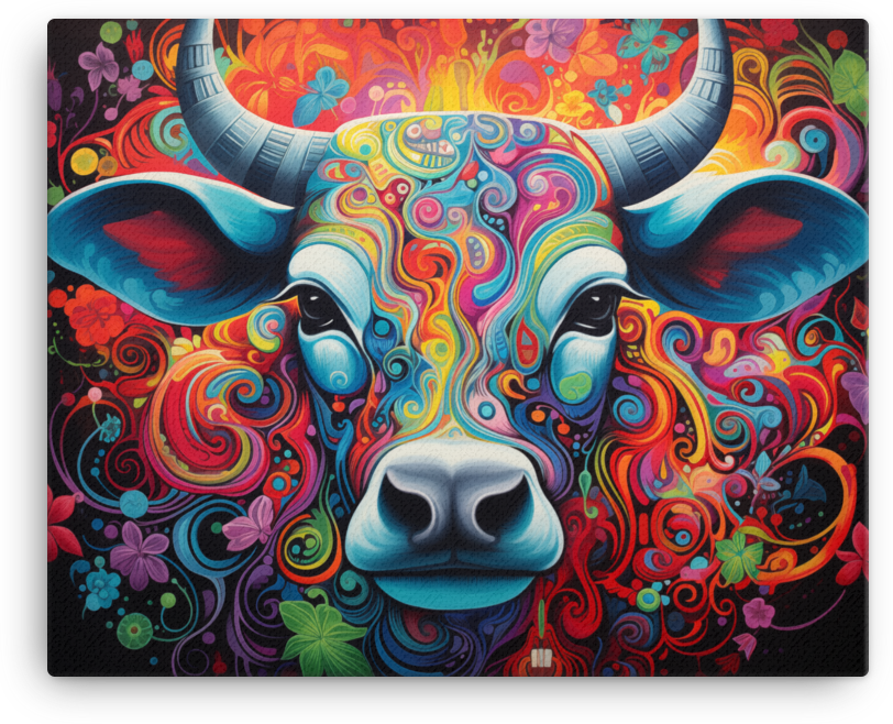 Psychedelic Dreams Cow Canvas Wall Art