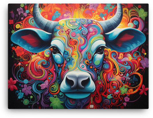 Psychedelic Dreams Cow Canvas Wall Art