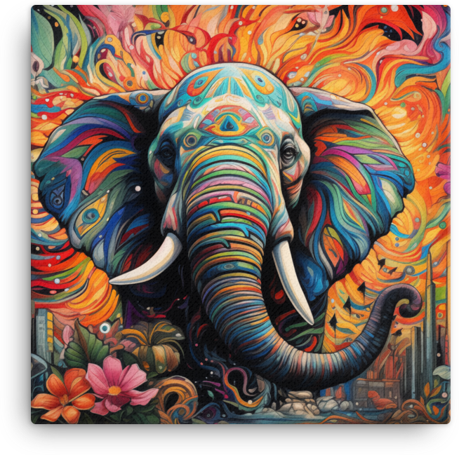 Psychedelic Floral Elephant Canvas Wall Art