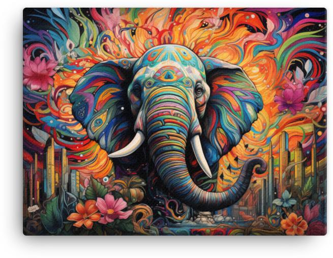 Psychedelic Floral Elephant Canvas Wall Art