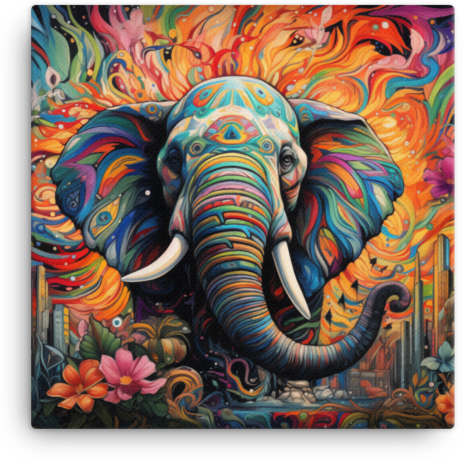 Psychedelic Floral Elephant Canvas Wall Art