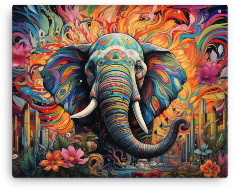 Psychedelic Floral Elephant Canvas Wall Art