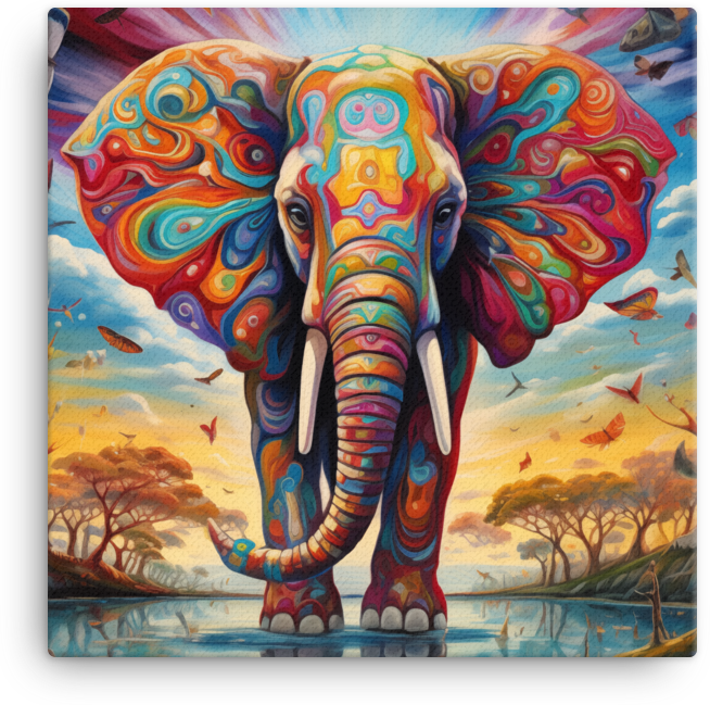 Psychedelic Safari Elephant Canvas Wall Art