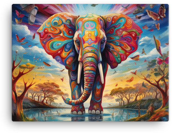 Psychedelic Safari Elephant Canvas Wall Art