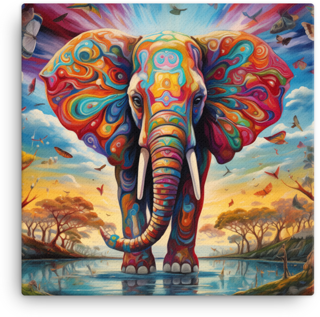 Psychedelic Safari Elephant Canvas Wall Art