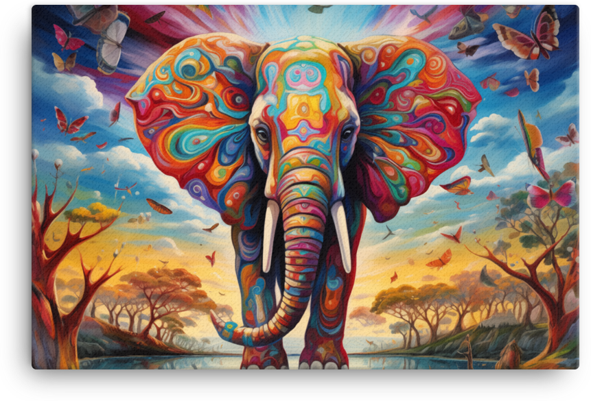 Psychedelic Safari Elephant Canvas Wall Art