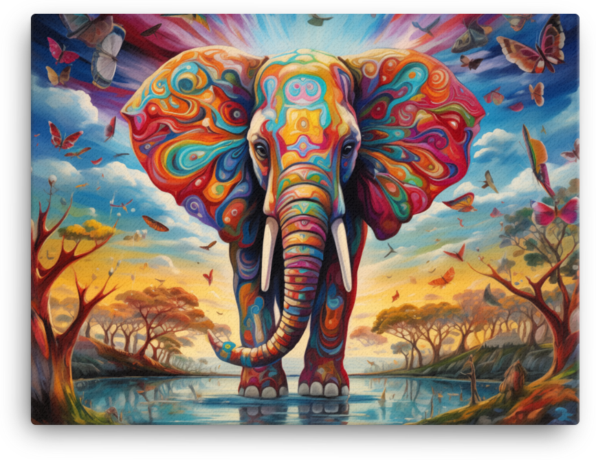 Psychedelic Safari Elephant Canvas Wall Art