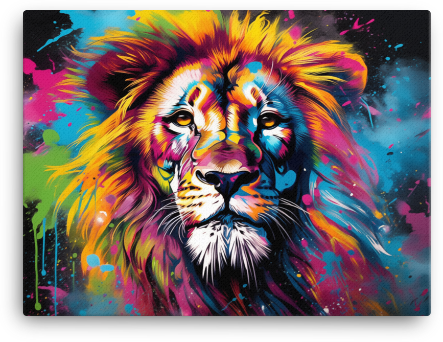 Psychedelic Splash Lion Canvas Wall Art