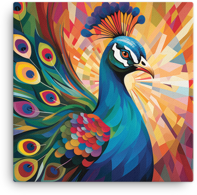 Radiant Peacock Feather Burst Canvas Wall Art