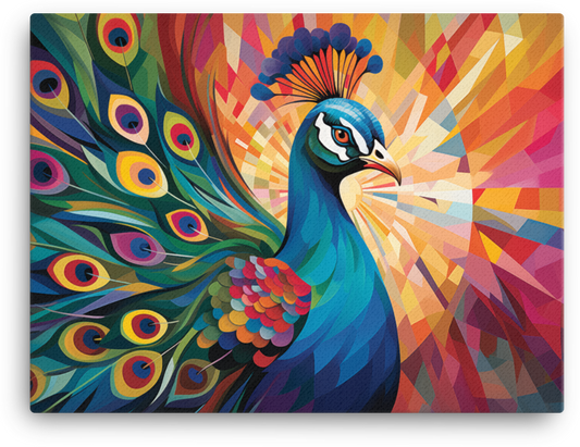Radiant Peacock Feather Burst Canvas Wall Art