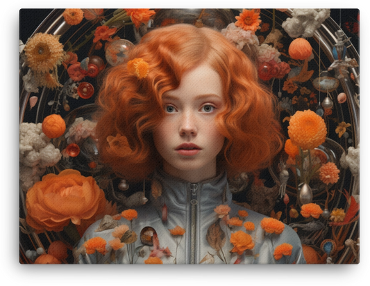 Radiant Redhead Amidst Floral Splendor Canvas