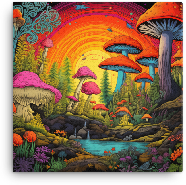 Rainbow Mushroom Forest Retreat Canvas