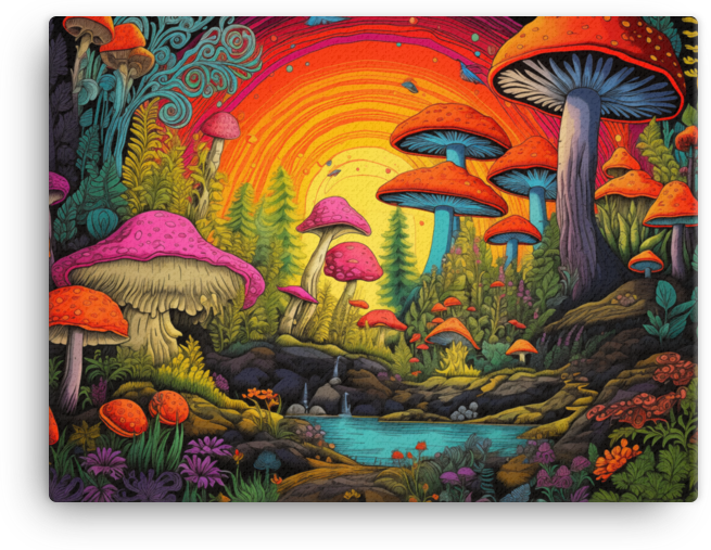 Rainbow Mushroom Forest Retreat Canvas