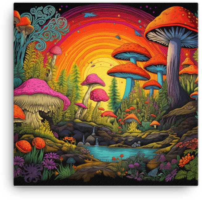 Rainbow Mushroom Forest Retreat Canvas