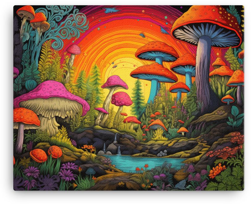 Rainbow Mushroom Forest Retreat Canvas