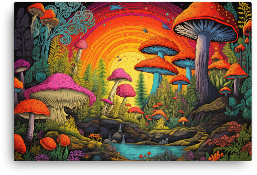 Rainbow Mushroom Forest Retreat Canvas