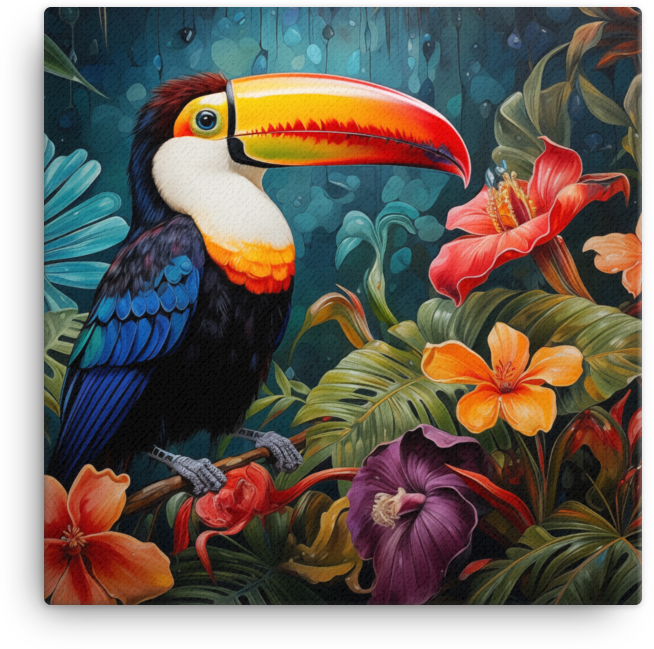 Rainforest Toucan in Bloom Canvas Wall Art