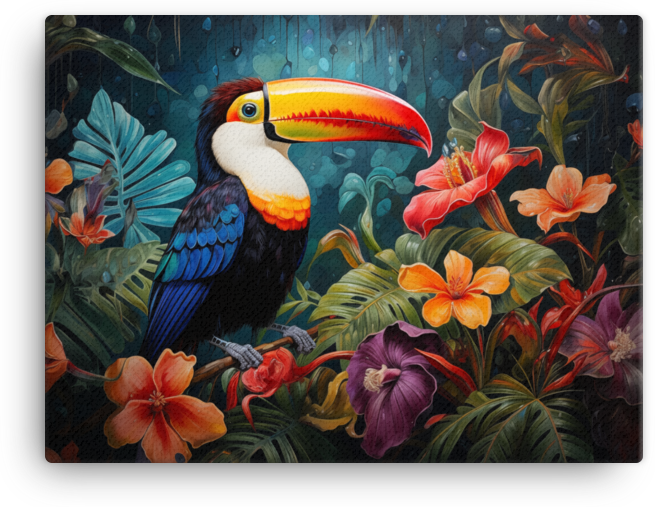 Rainforest Toucan in Bloom Canvas Wall Art