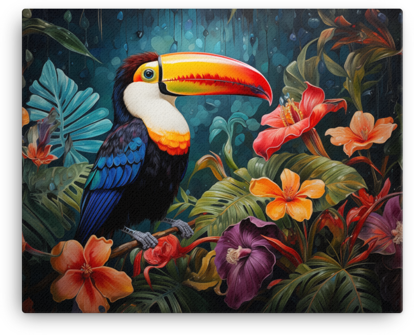 Rainforest Toucan in Bloom Canvas Wall Art