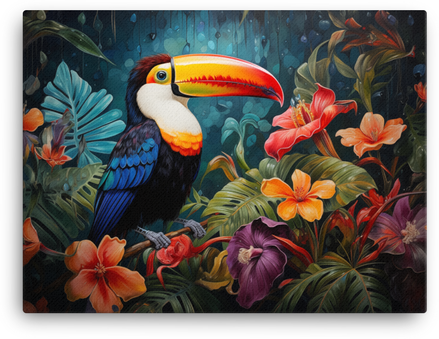 Rainforest Toucan in Bloom Canvas Wall Art