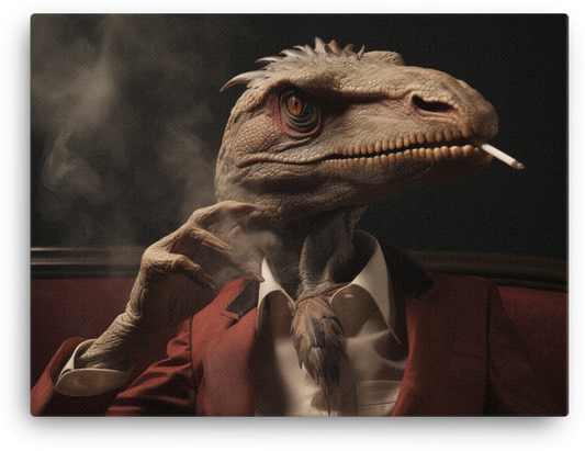 Retro Raptor Gentleman in Red Canvas