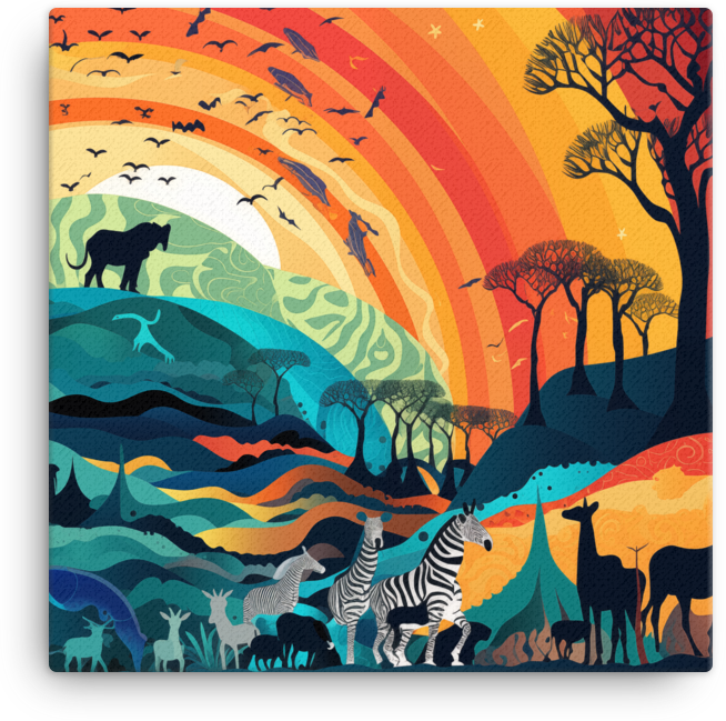 Safari Sunset Silhouette Wildlife Canvas