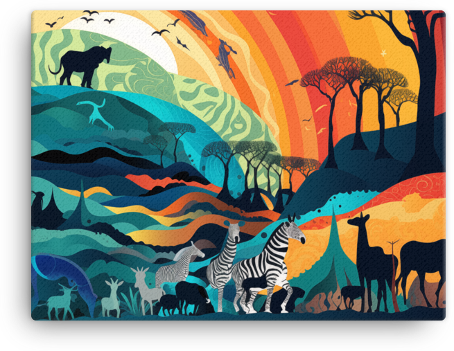 Safari Sunset Silhouette Wildlife Canvas