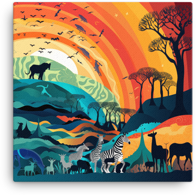 Safari Sunset Silhouette Wildlife Canvas