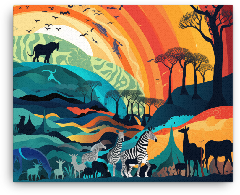 Safari Sunset Silhouette Wildlife Canvas