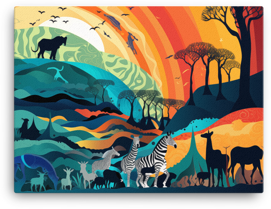 Safari Sunset Silhouette Wildlife Canvas