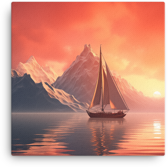 Sailboat at Sunset in Mountainous Seascape Canvas