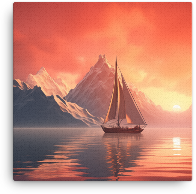 Sailboat at Sunset in Mountainous Seascape Canvas
