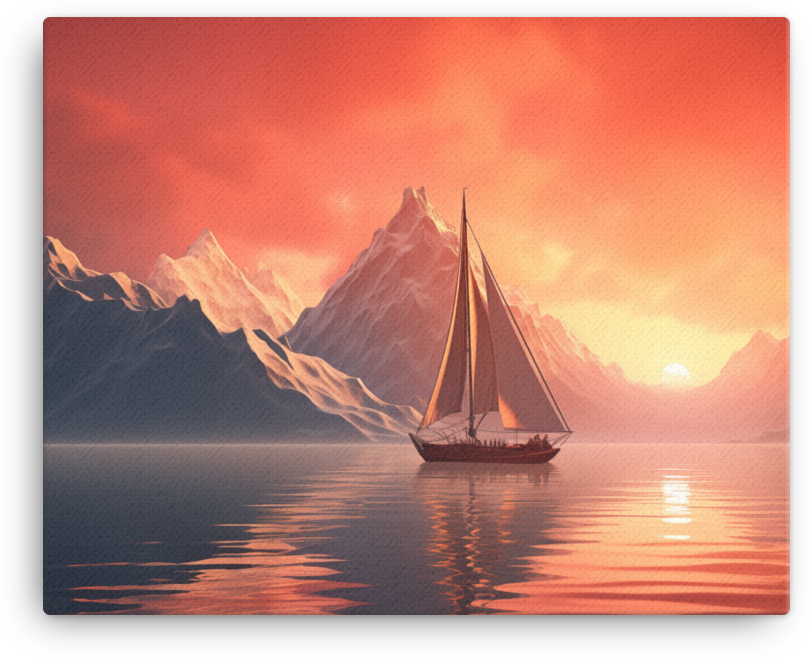 Sailboat at Sunset in Mountainous Seascape Canvas